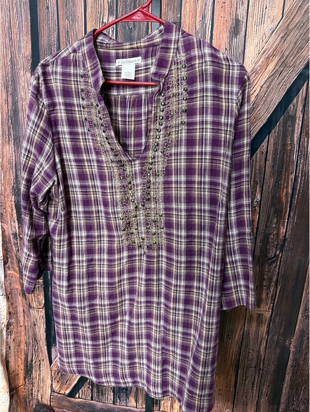 Ruff Hewn Women's Purple Plaid Cotton Tunic Top XL 16/18